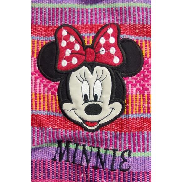 Disney Hand Woven Backpack Purse Minnie Mouse Disneyland Colorful Sack Tote - Picture 3 of 7